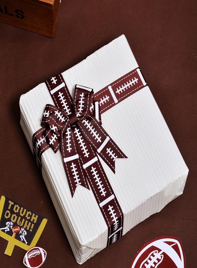 Ribest Football Sports Ribbon, 7/8 Inch Grosgrain Ribbon for Crafts Hair Bows Gift Wrapping Team Decor Party Decorations, Brown/White, 10 Yards - Image 3